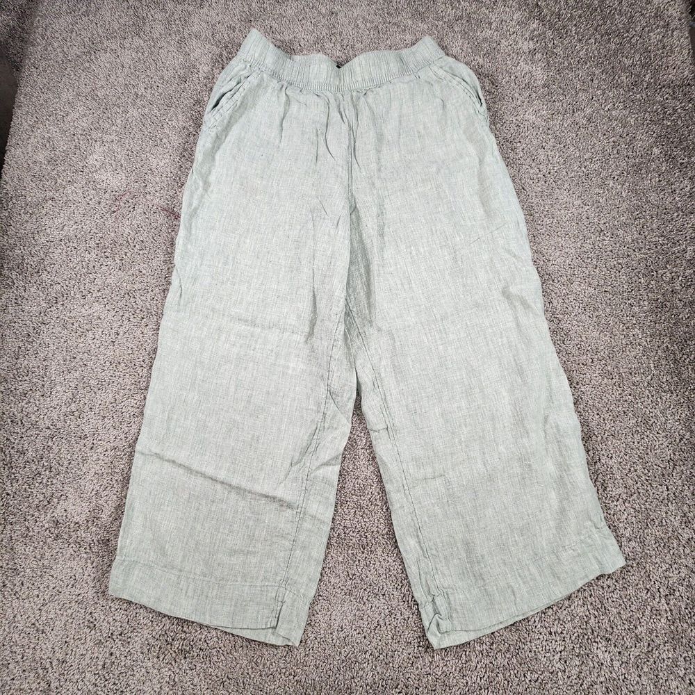 Tahari Linen Pants Womens Large Wide Leg Green Lightweight‎ Beachy Baggy High